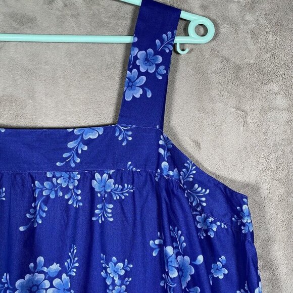 Dreams Co Dress Women's Plus 2X Hawaiian Mumu Nightgown Blue Floral Aloha Summer - Picture 4 of 11